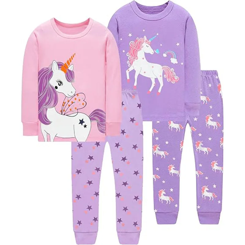 Little Hand  Girls 4 Pieces Cotton Soft Pajamas Toddler Pjs Long Sleeve Kid Sleepwear Sets Nightwear for Kids Size 2-7 Years