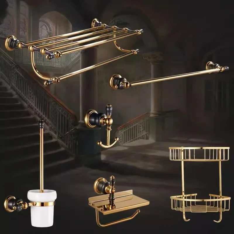 Brass Jade Towel Rack Gold Bathroom Shelf,Soap Holder Towel Rods,Towel Hanger Paper holder,Toilet Brush Holder Bathroom Hardware