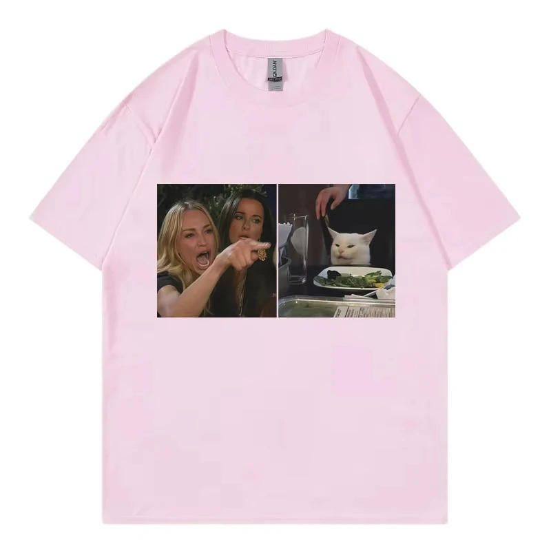 Lustige Frau schreit in Katze Meme Grafik-T-Shirts Hochwertige Mode Kurzarm-T-Shirts Unisex Casual Loose Cotton T-Shirt