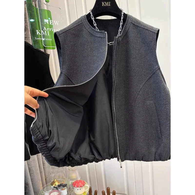 Feminine Beautiful Western Style Mujer Chaqueta O Neck Sleeveless Zip Slim Coat Loose Layering Korea Chic Ins Moda