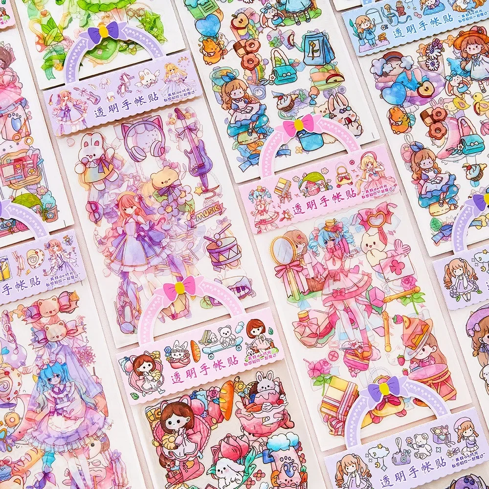 3pcs/pack Sticker Pack Assorted Self-Adhesive Cute Girls Cartoon Journal Decorative for Scrapbooking Student Gift