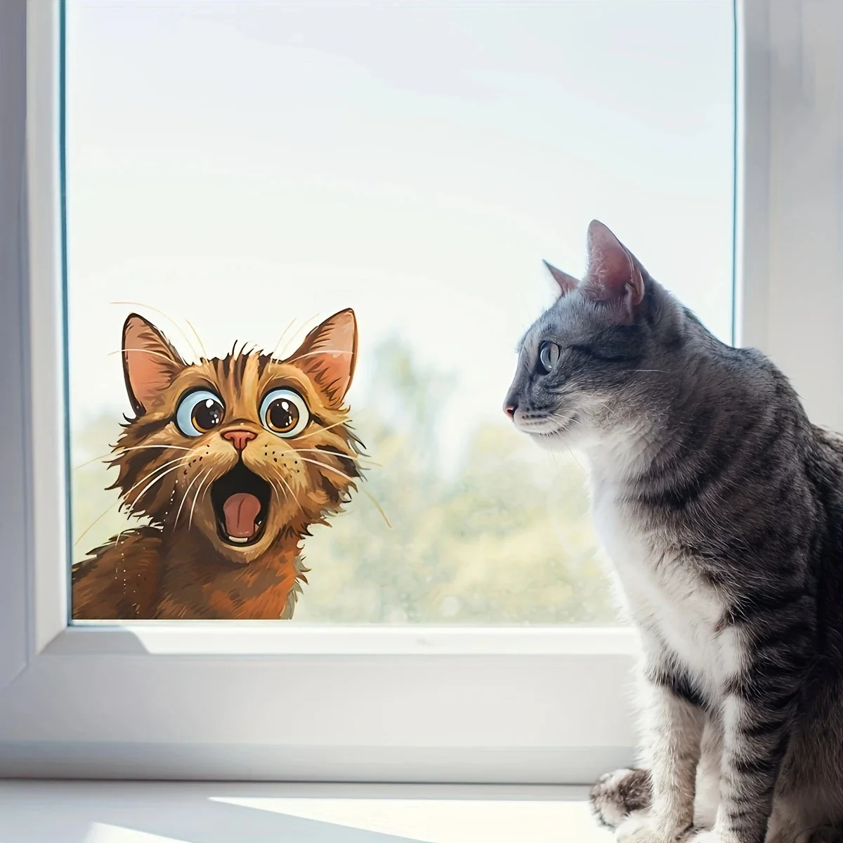 MT1072# Cartoon Cat Vinyl Sticker, Self-Adhesive Decal for Bedroom, Living Room, Kitchen & Bathroom - Playful Surprised Cat