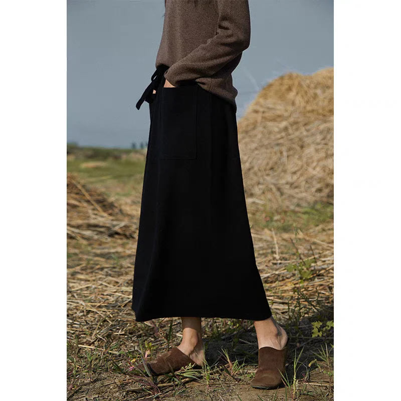 2024 Autumn Winter New Cashmere Skirt Women High Waist Skirt Female Fashion Solid Color Knitted Skirts Women