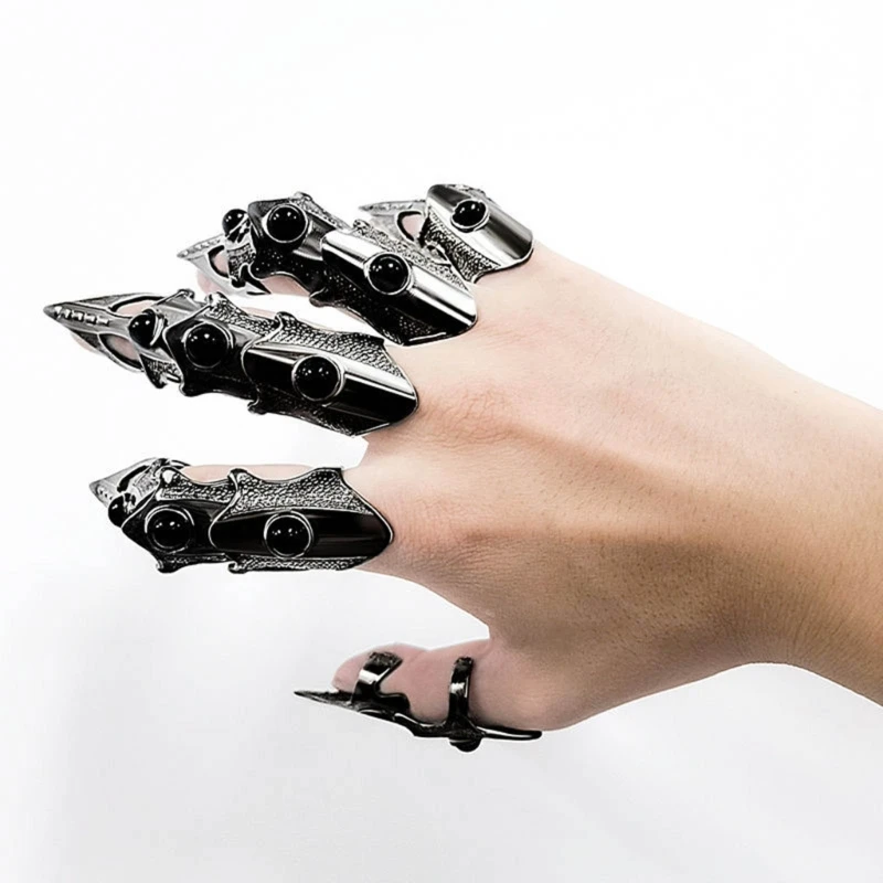 Black Metal Finger Claw Unique Skeleton Full Finger Rings Punk Rock Accessory Gift for Tech Enthusiasts and