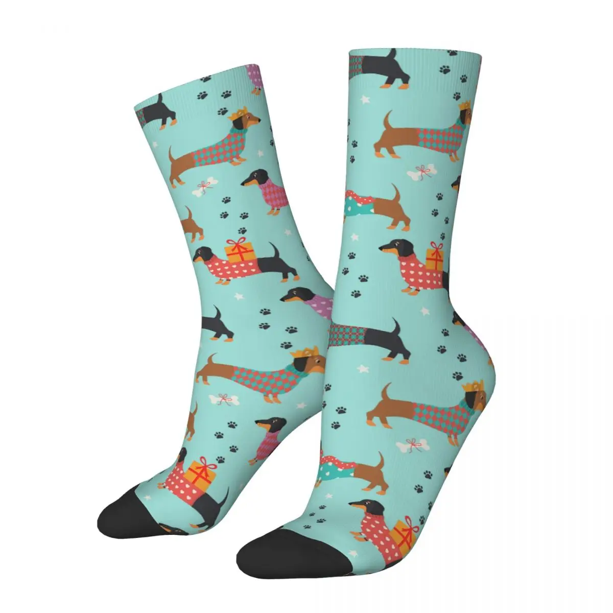 

Funny Men's Socks Dachshunds On Blue Vintage Harajuku Dachshund Dog Hip Hop Novelty Pattern Crew Crazy Sock Gift Printed