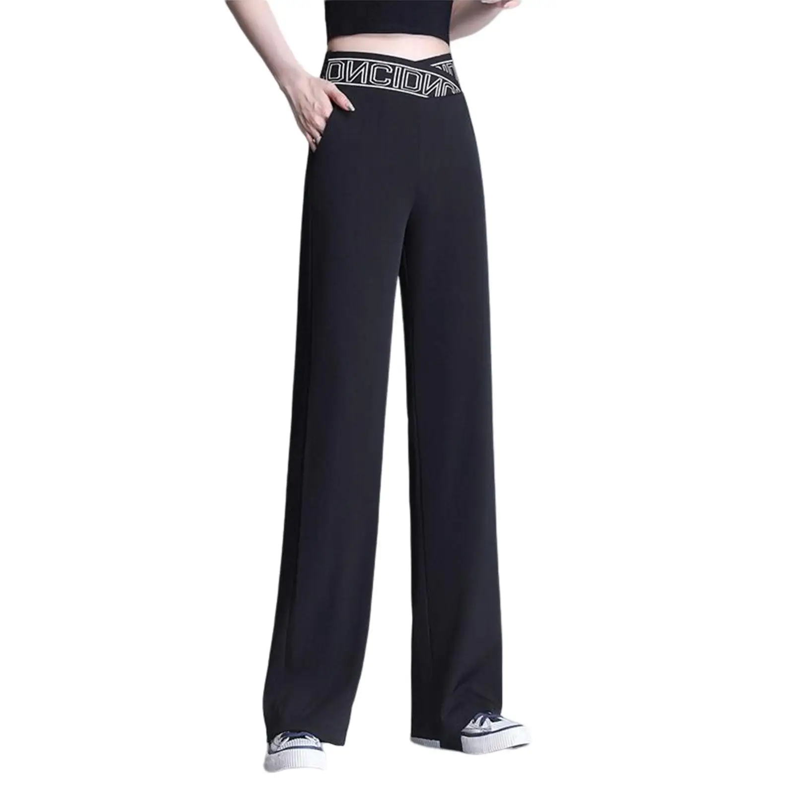Women's Wide Leg Pants Straight Trousers Drape Work Pants Long Trousers