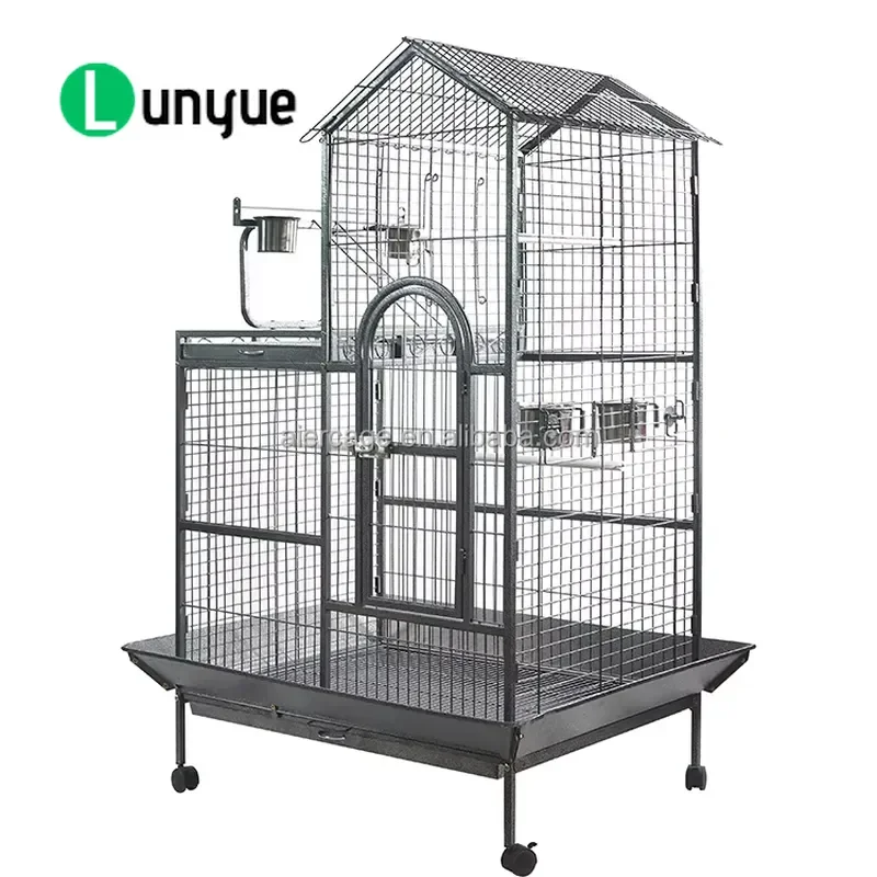 Super Large Heavy Duty Black Silver Wrought Iron Birdcage Environmentally Friendly Hanging Aviary 25 Lbs Indoor Outdoor Use