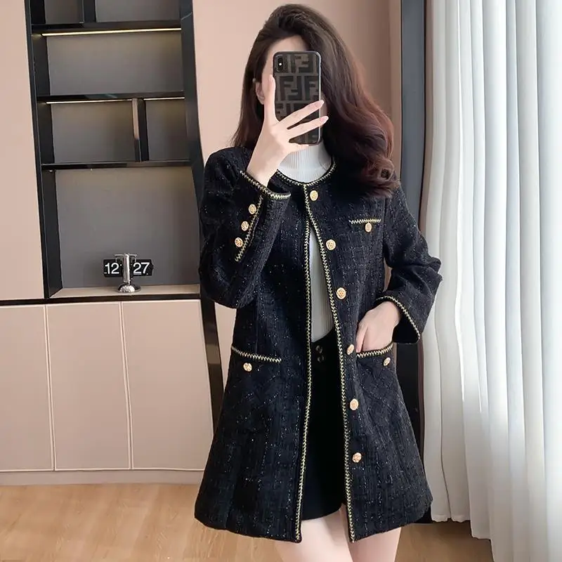 

New Autumn/Winter Slim Fit Round Neck Coat Mid Length Women's Fashion Jacket