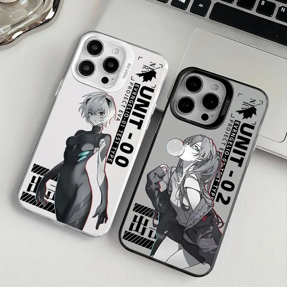 iPhone 17 16 15 14 13 12 11 Pro Max用スマホケース ブラック パープル マット レーザー メタリック オーロラ フンダ アニメ-エヴァンゲリオン エヴァ