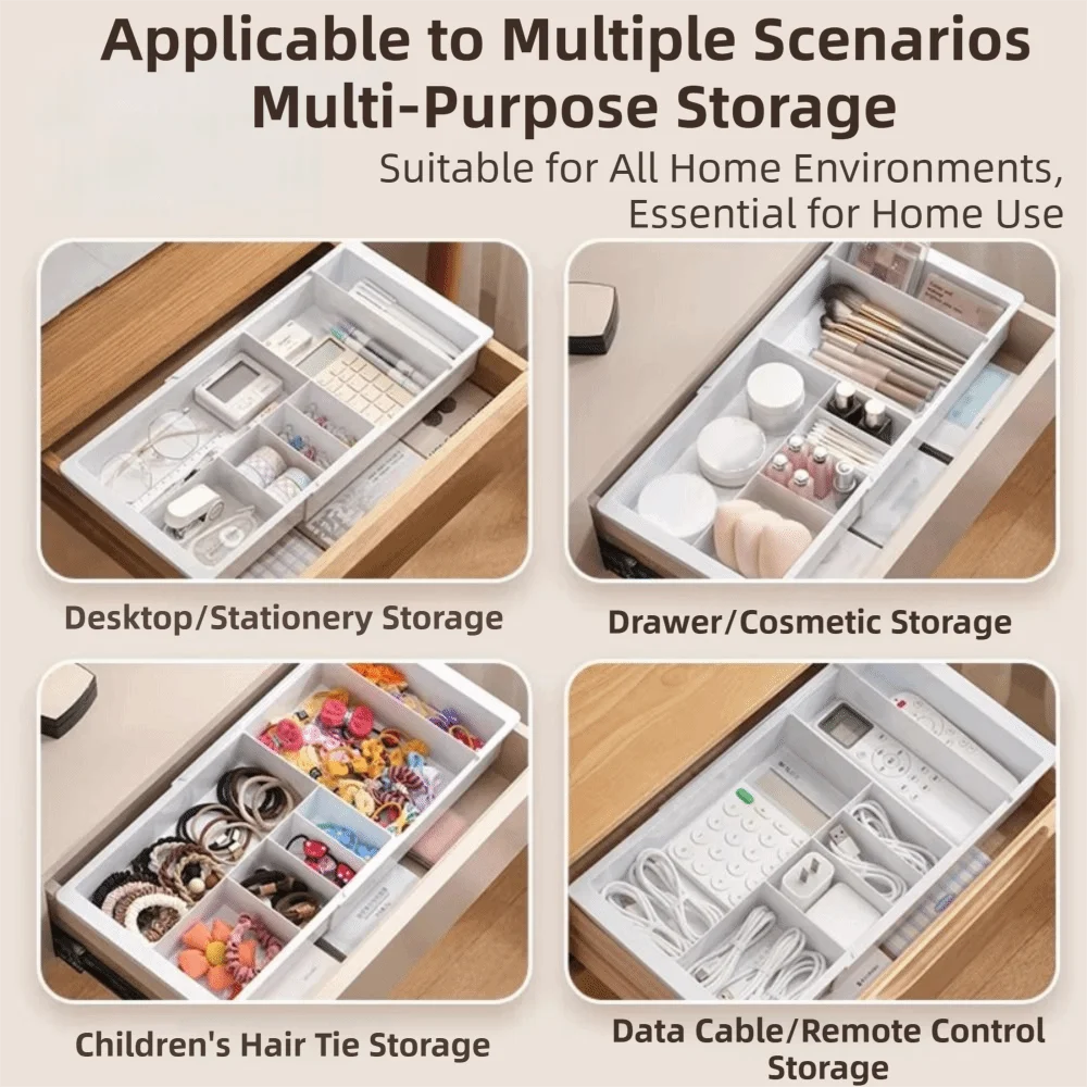 حاوية تخزين بأدراج بلاستيكية تلسكوبية قابلة للتعديل ومنظم مقسم للأدراج قابل للسحب منزليًا