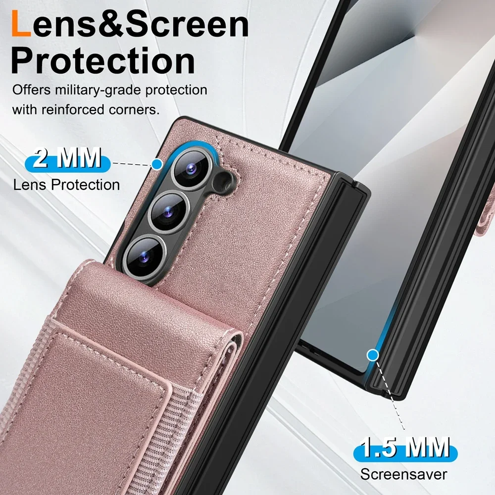 Retro Pure Color Leather Phone Case For Samsung Galaxy Z Fold7 6 5 4 3 With Screen Protector Film Wallet Cards Bag Bracket Cover view 5
