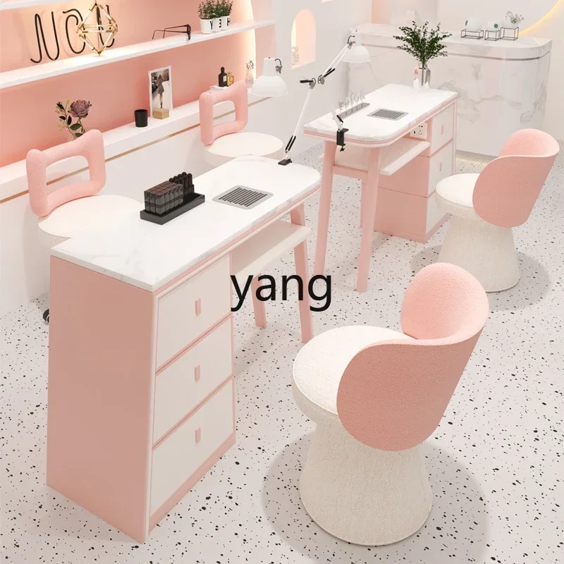 CX new high-end cream style nail art table and chair set marble desktop with its own vacuum cleaner