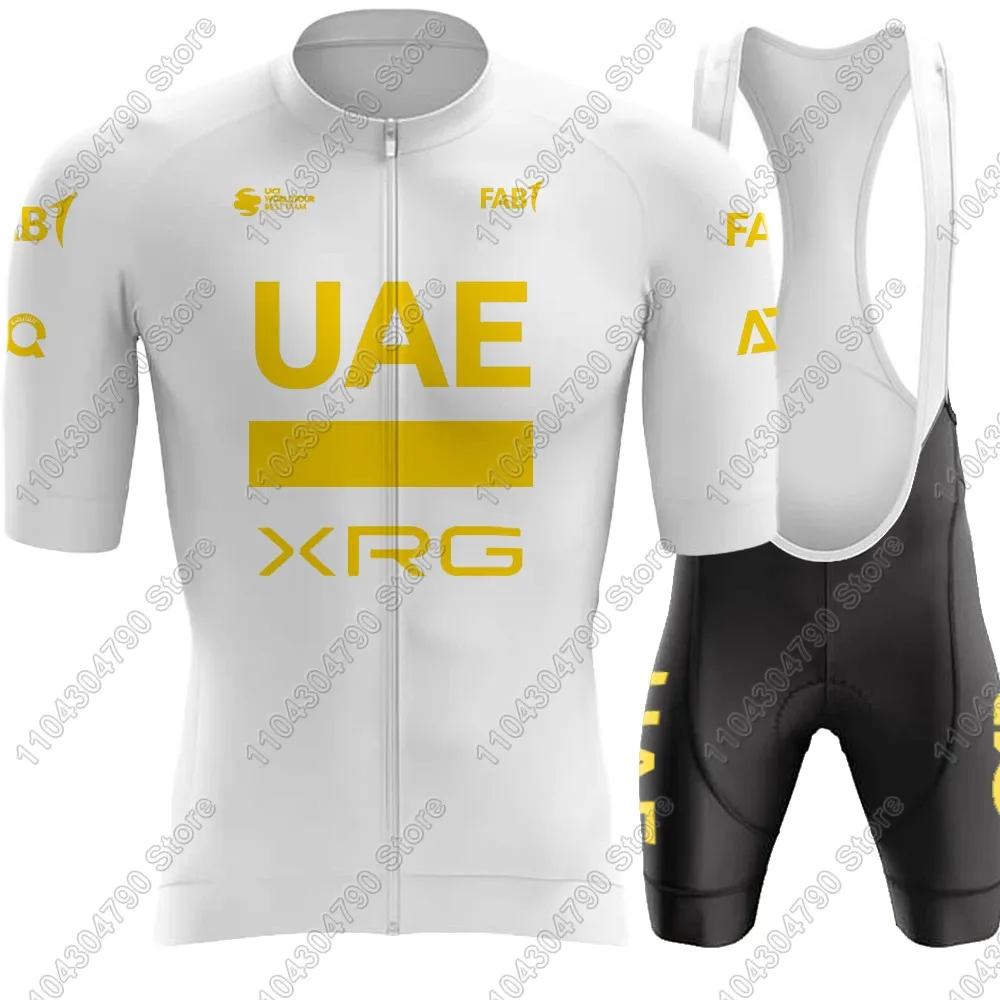 2025 White UAE Team Cycling Jersey Set Mens Summer Clothing Road Bike Suit Mountain Bicycle Shirt Bib Shorts MTB Ropa Maillot