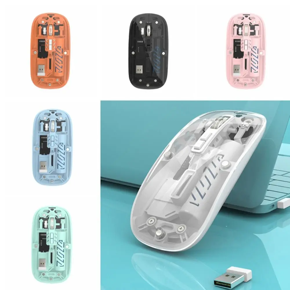 Ratón inalámbrico Bluetooth 2,4G, ratón inalámbrico transparente de modo Dual para ordenador portátil, ratón recargable silencioso de alta precisión para PC