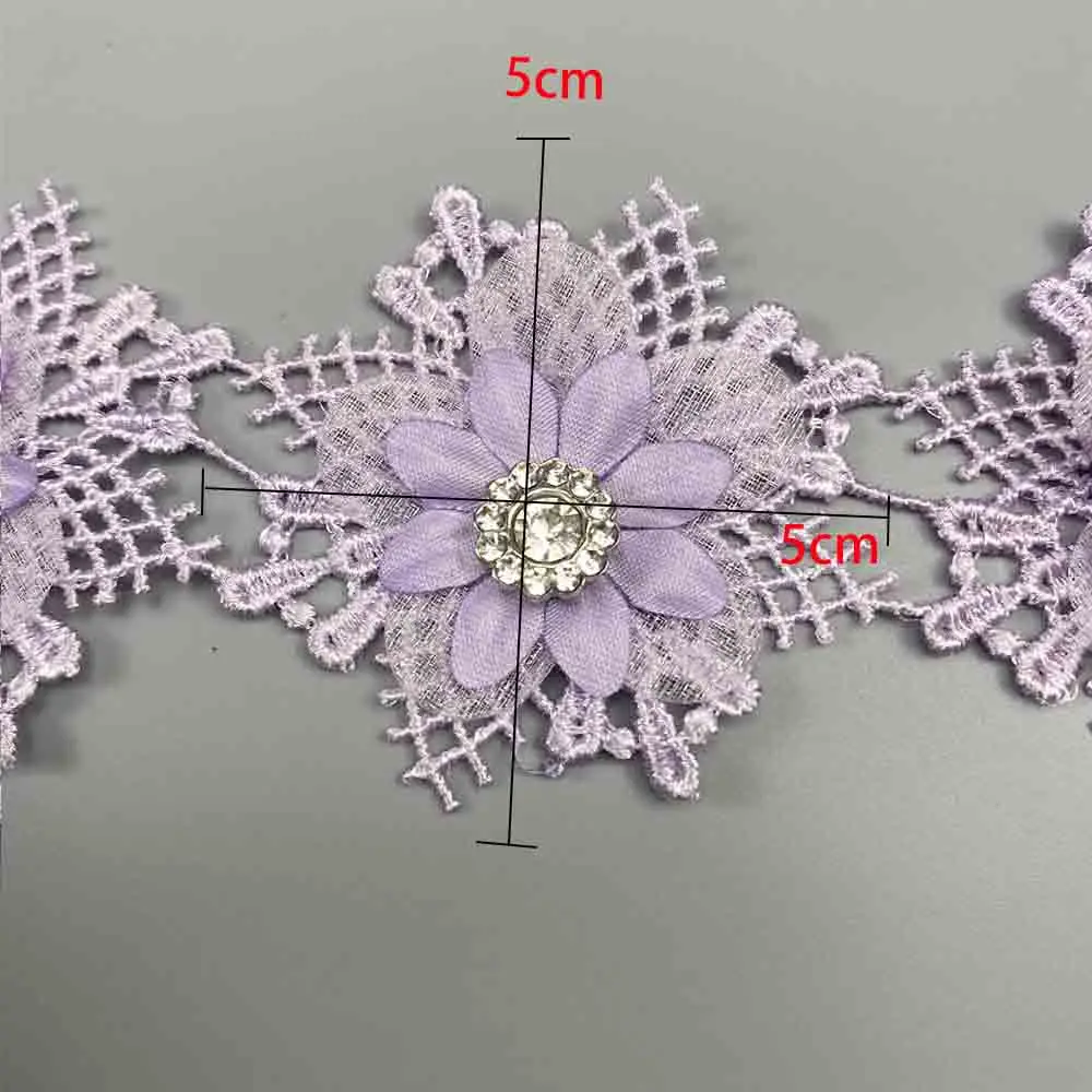 10Pcs Purple Flowers Pearl Beaded Ribbon Embroidered Lace Trim Applique Fabric Handmade Wedding Dress DIY Sewing Supplies Crafts