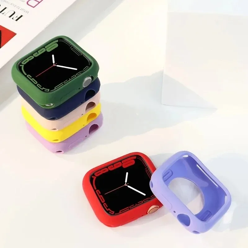 Abdeckung für Apple Watch Case 44mm 40mm 42mm 38mm 45mm 41mm Zubehör Weiche Silikon Bumper Shell iWatch Serie 9 8 7 se 6 5 4