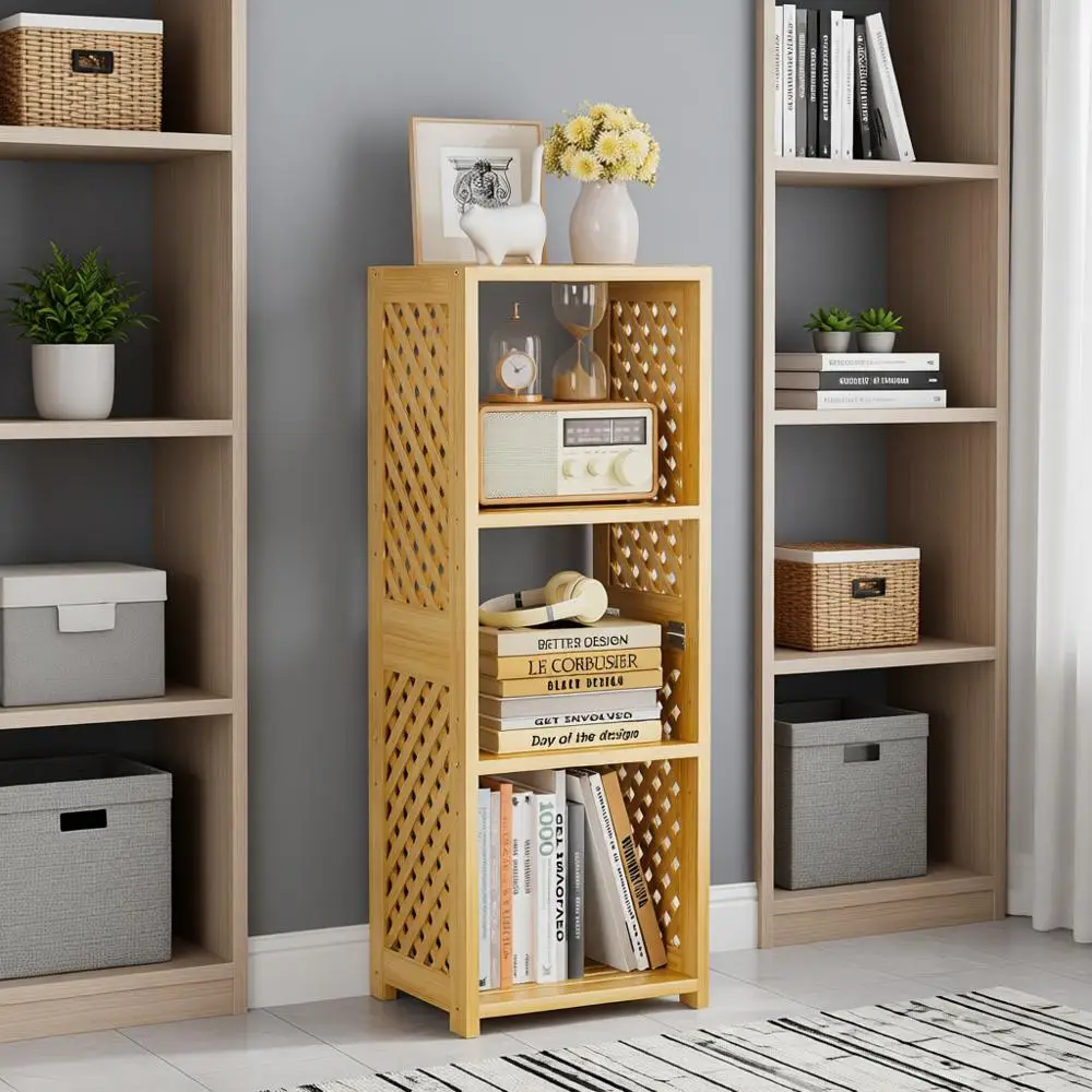 

3-Tier Bamboo Book Shelf, 32 Inches Tall Standing Bookcase - Space-Saving, Adjustable Storage Shelves for Home, Office, Bedroom,