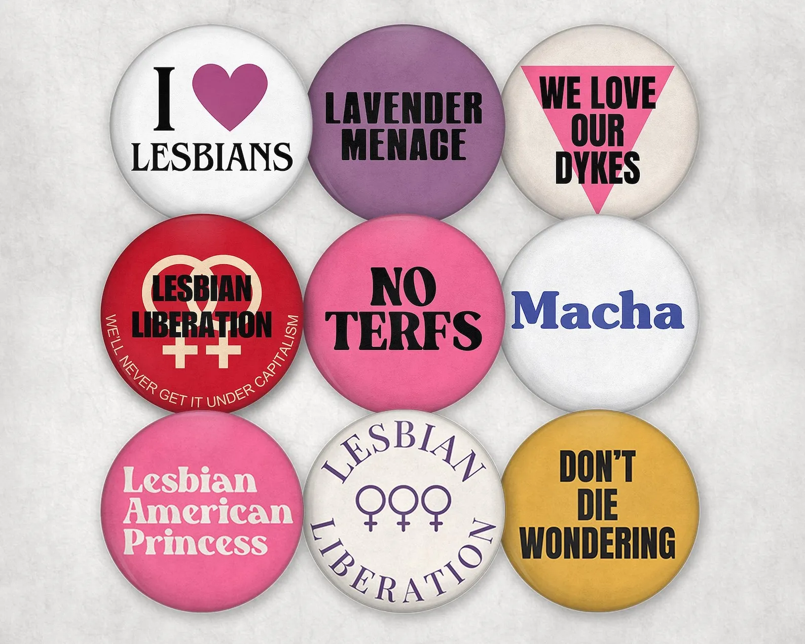 Lesbian Pride Pinback Buttons | Vintage Inspired Lesbian Badges