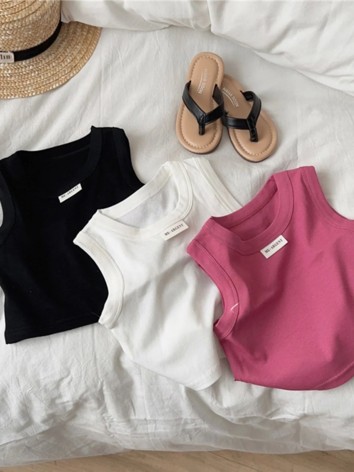 

Girls ort Svel round Ne Knitted Vest Summer New Sle Korean Version Baby Knitted Top Commute Pure Color Other Mate...