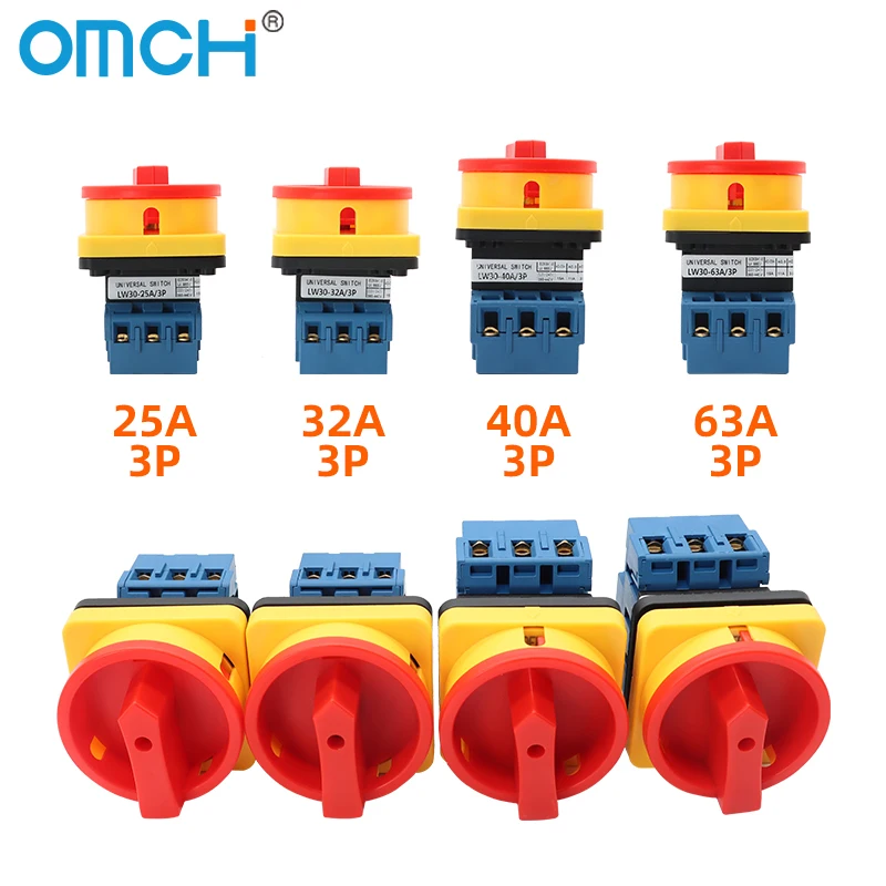 OMCH 1 قطعة 25A/32A/40A/63A 3P 4P LW30 تغيير التبديل قفل قطع محدد مع لوحة ON-OFF 440 فولت التحكم في الطاقة