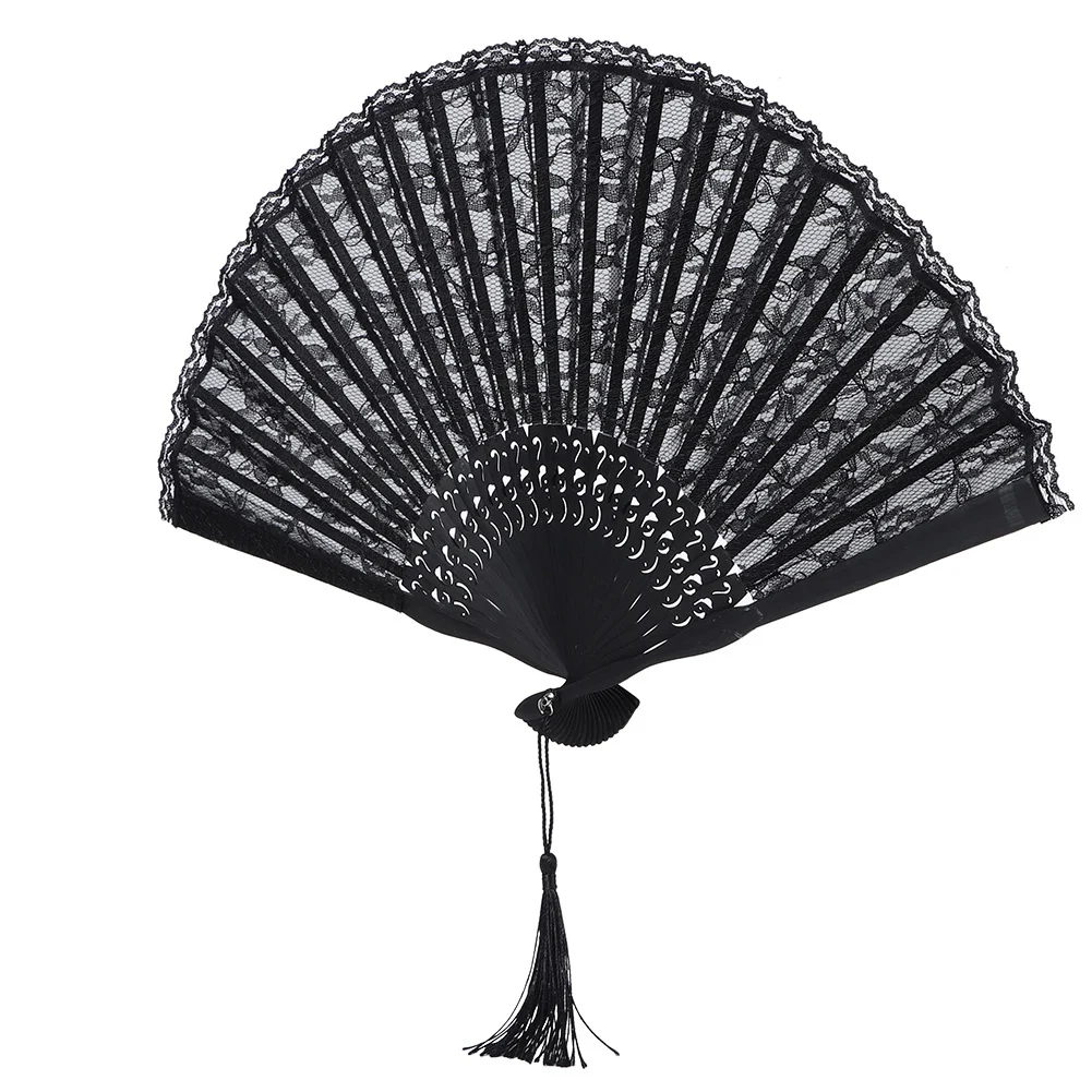 E5 Double Layer Vintage Janpanese Style Lace Hand Folding Fan for Women Performance Gifts Party Decoration PropBlack Folding Fan