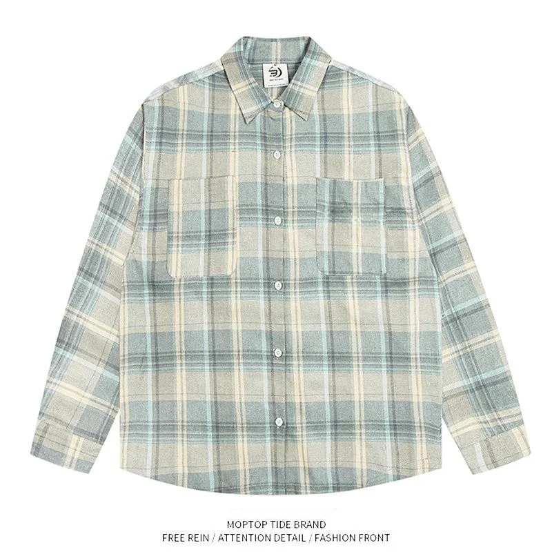 

Loose American Retro Long Sve Plaid irt Men Women Sle Sun Protection Outerwear Casual Youth ular Polyester Fiber