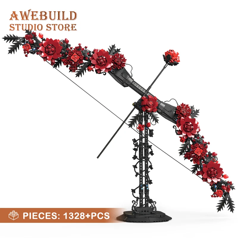 Image of 1328 Teile Romantische Rosen-Schleife Bausteine MOC-Modell Kreativer Gotischer Blumenstrauß Bausteine Blumenpfeil Montage-Spielzeug Heimdekoration Geschenk NEU