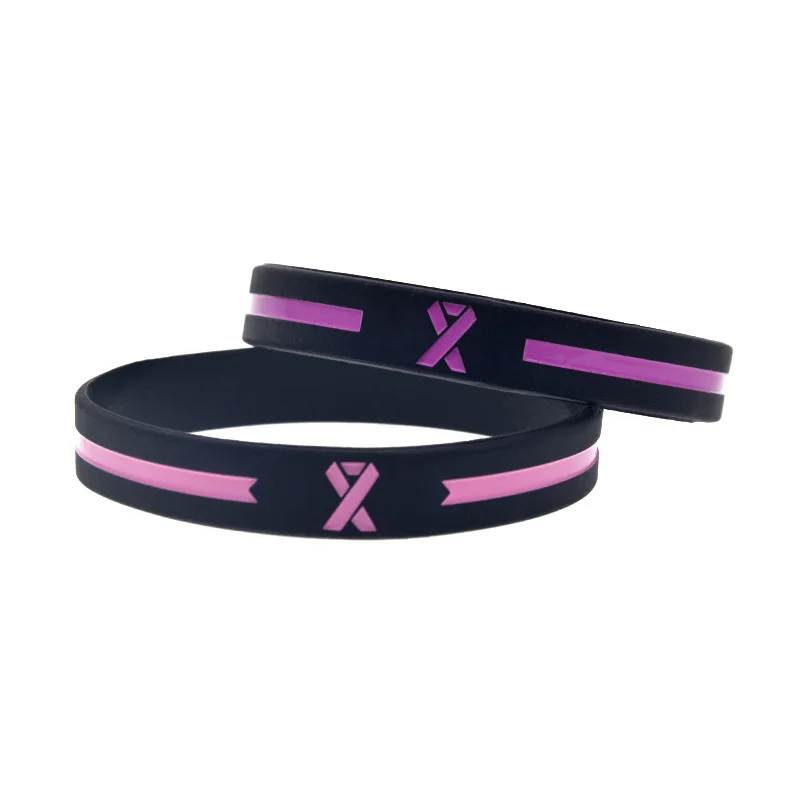 Bracelet en silicone avec logo ligne rose fine, ruban du cancer, inspirant, pour la lutte et l'espoir, 1 pièce/3 pièces