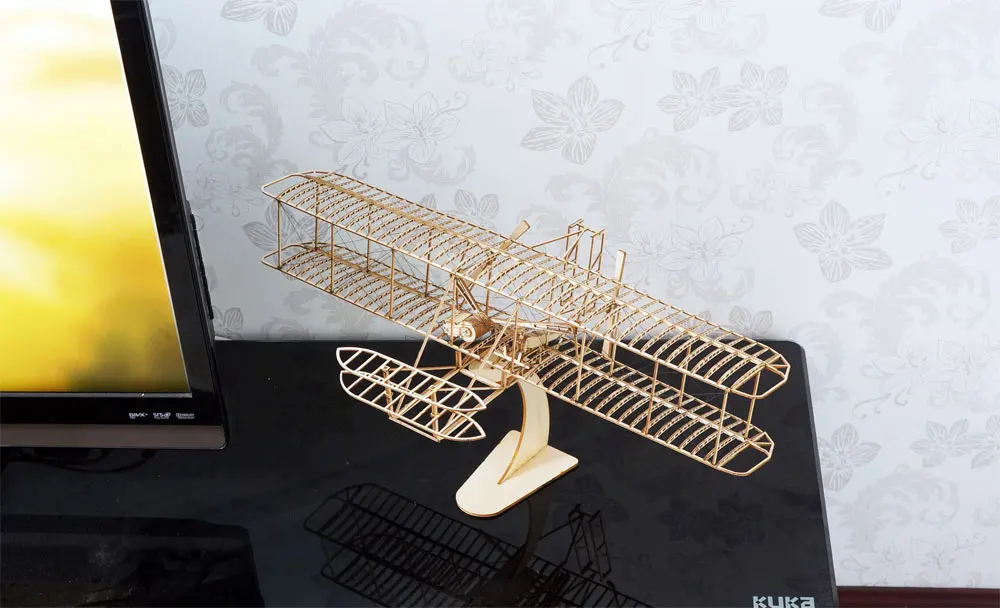 Real Hawk Wright Brothers Flyer im Maßstab 1:24, Flugzeug, Holz, massiv, DIY-Montagemodell-Set, Holzspielzeug, Ornamente, Kindergeschenke – Detail 7