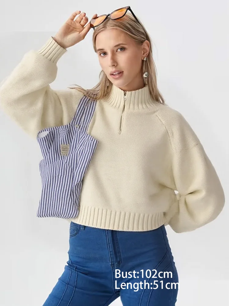 Rollkragen Süße Revers Lose Tops Beiläufige Gestrickte Elegante Koreanische Jumper Herbst Winter Lange Ärmeln Halb Zipper Pullover Pullover