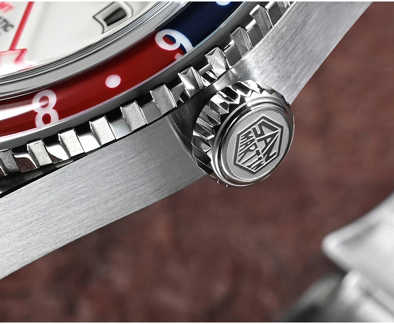 ساعات سان مارتن للرجال بتوقيت جرينتش ساعة يد ميكانيكية أوتوماتيكية فاخرة 200 متر مقاومة للماء BGW-9 إطار ياقوت مضيء هانغتشو 6460