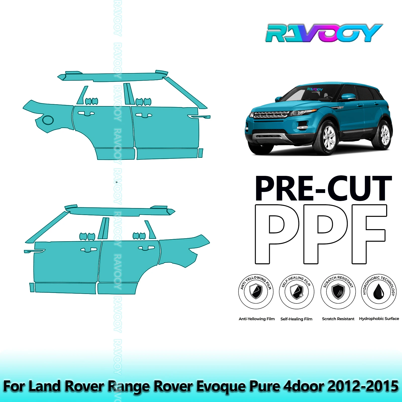 

For Land Rover Range Rover Evoque Pure 4door 2012-2015 8.5mil Pre-Cut PPF Door & A/B Pillar Kit TPU Paint Protection Film Set