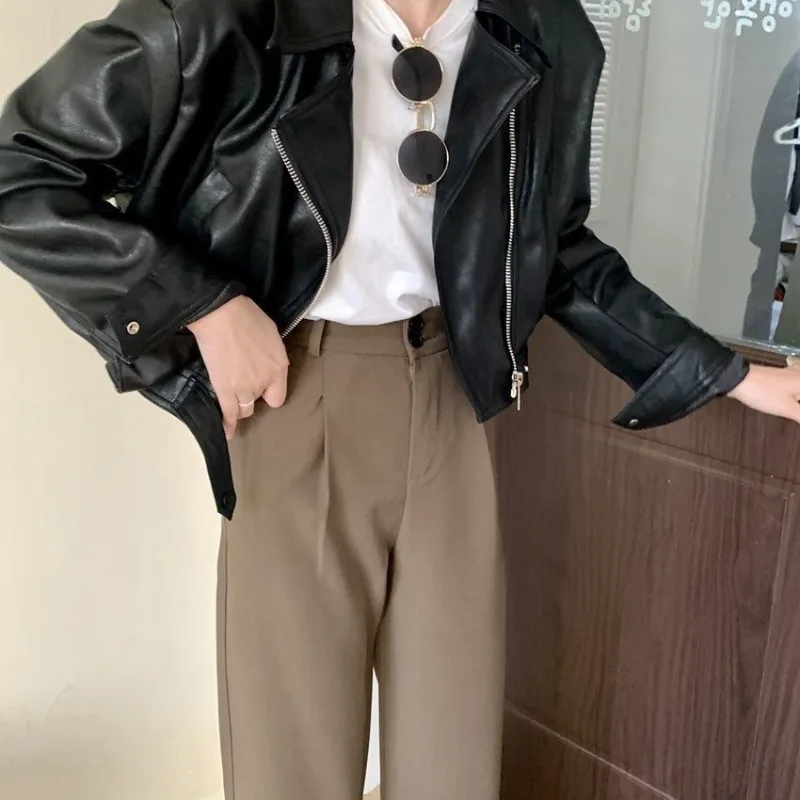 Y2k Women's Short Leather Jacket Spring and Autumn New Style High-end Feel Motorcycle Street Style Petite Leather Jacket