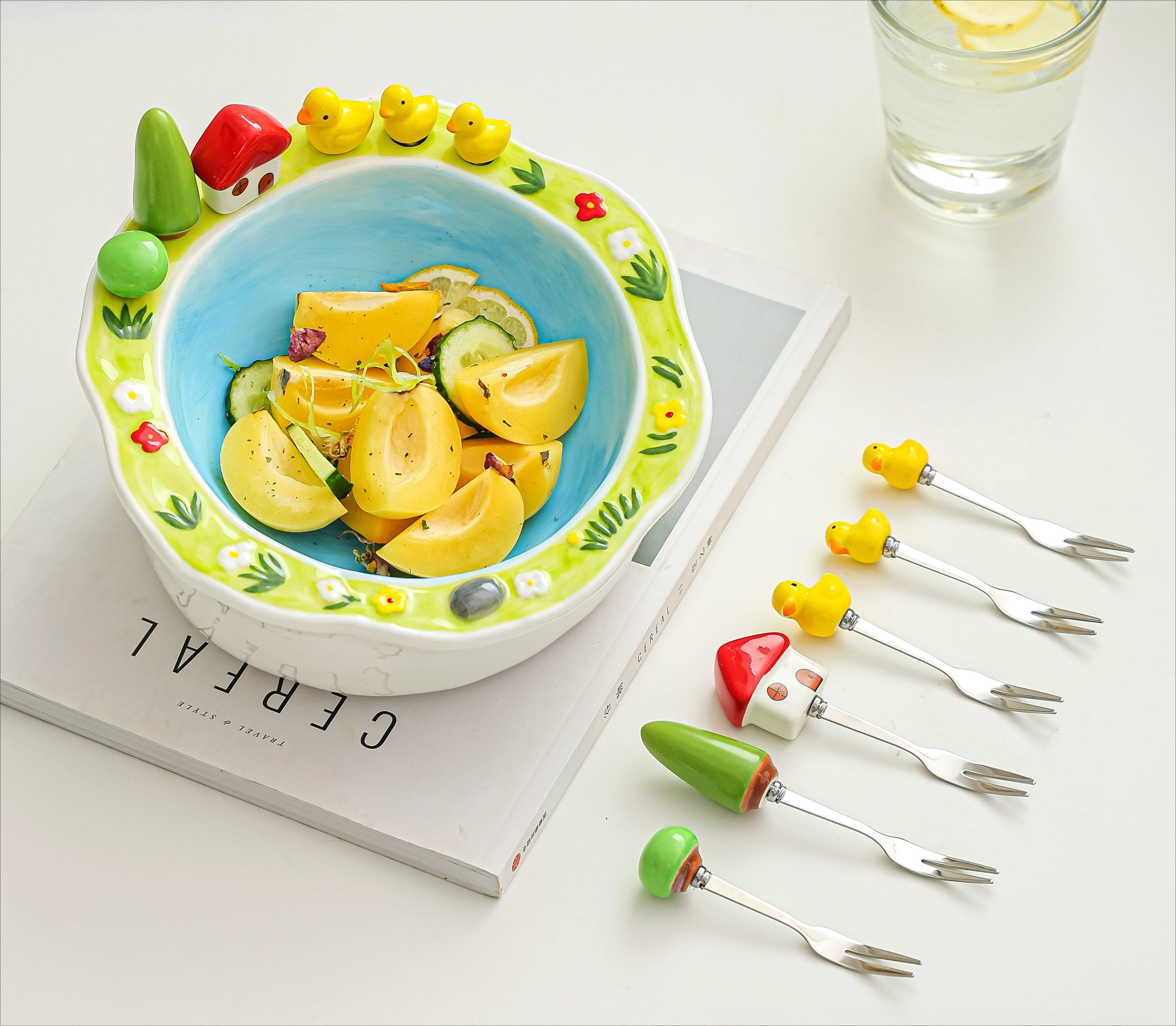 Lake Ceramic Fruit Fork Plate Set, Household 304 Fruit Fork, Living Room Desktop Snack Fruit Bowl - view 5