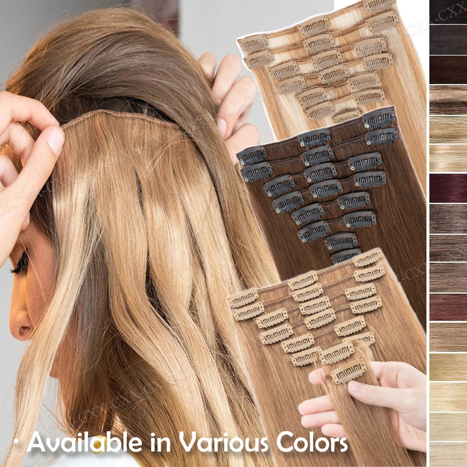 

100% Human Hair Clip In Extensions 7 Pieces Straight Hair Weft Custom Modified Color Length Weight