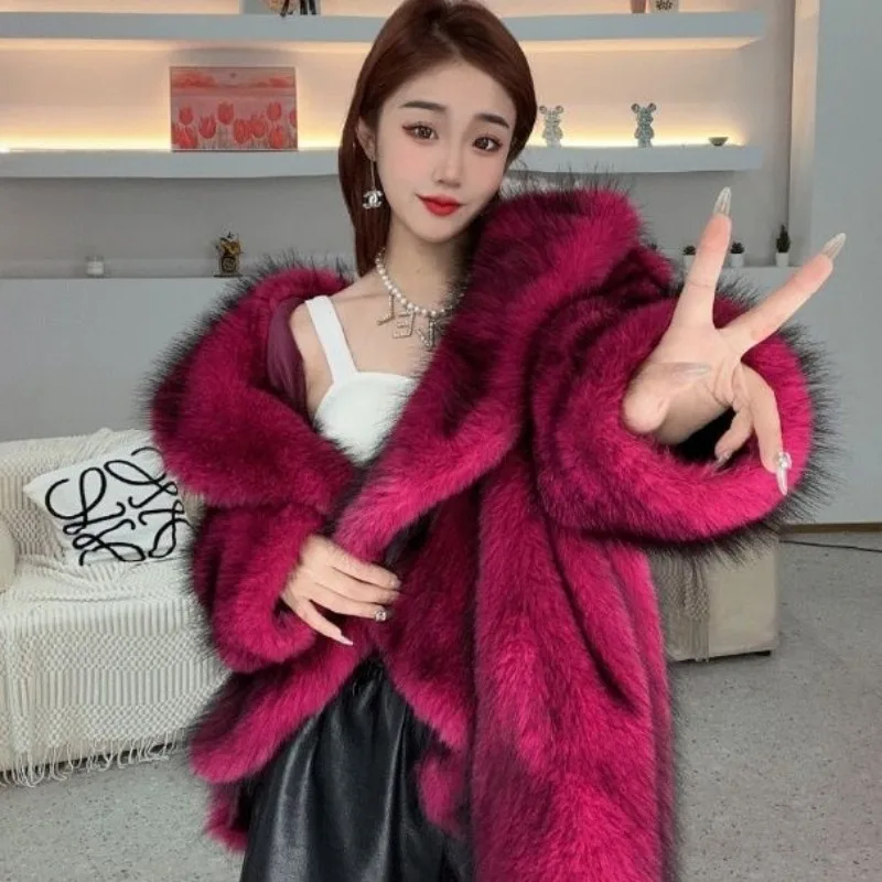 Women New 2024 Autumn and Winter Fashionable Artificial Fur Premium Coat Thickened  Overcoat Irregular Eco friendly Fur Coat