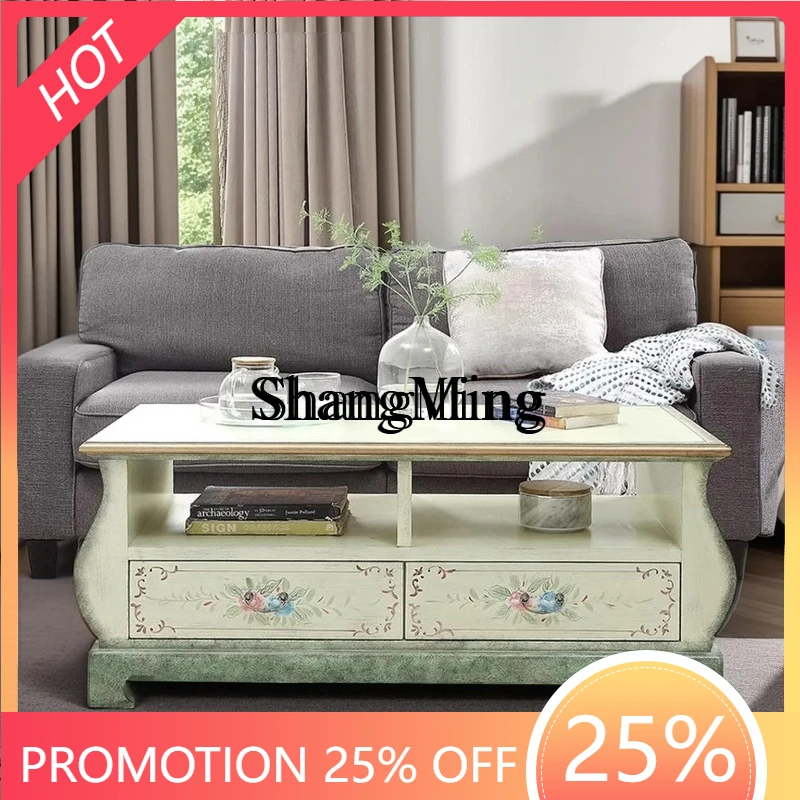 

SM new painted retro solid wood home locker living room small apartment tea table tea table combination
