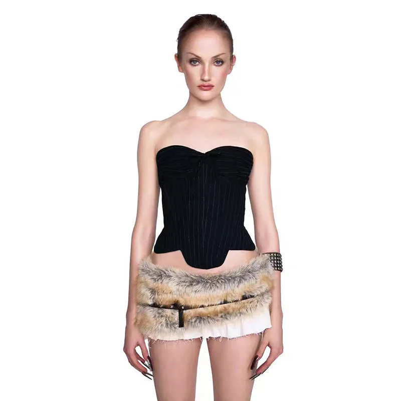 Autunno e inverno nuove donne abbigliamento tinta unita slim fit moda di strada colletto con una sola parola gilet senza schienale avvolto sul petto