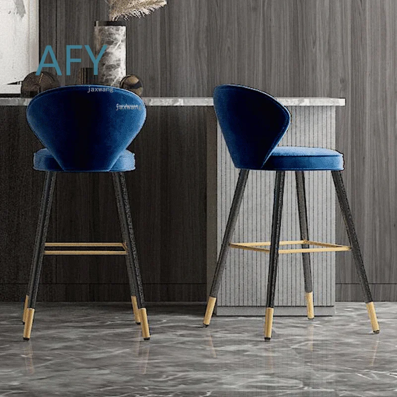 Nordic Wrought Iron Bar Chairs for Kitchen Restaurant Home Hotel Reception Modern Minimalist High Foot Backrest Bar Stools