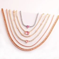 Pink Freen Heart Pendent 18K Gold Plated CZ Tennis Chain 3A Zircon Paved Crystal Chain Choker Necklace For Women Jewelry Gift