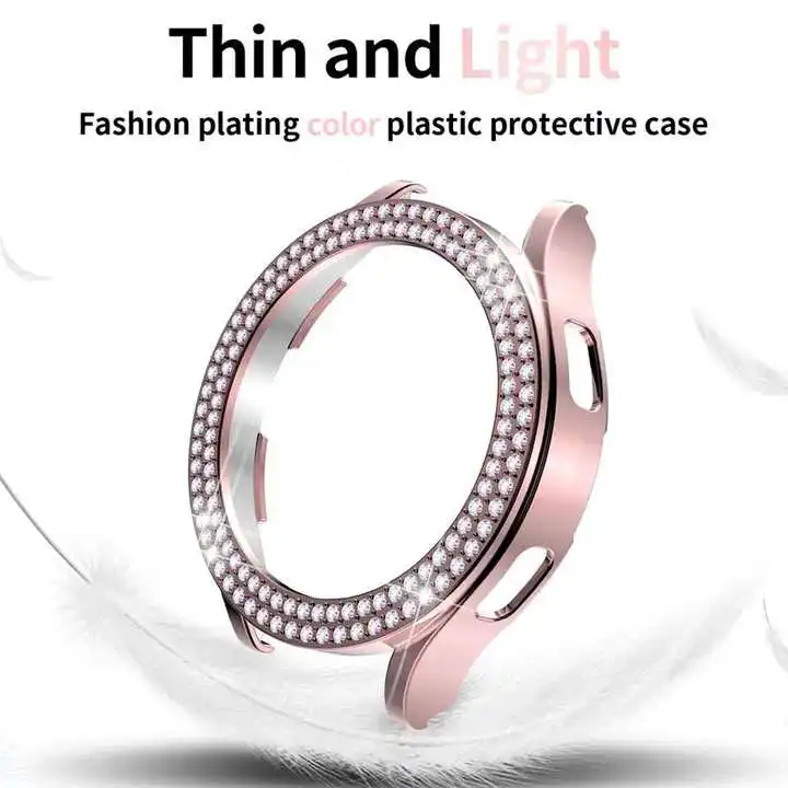 Fashion Two Row Diamond Protector Case for Samsung Galaxy Watch 6 5 4 40mm 44mm Cover Active 2 Women PC Bumper Lightweight Frame