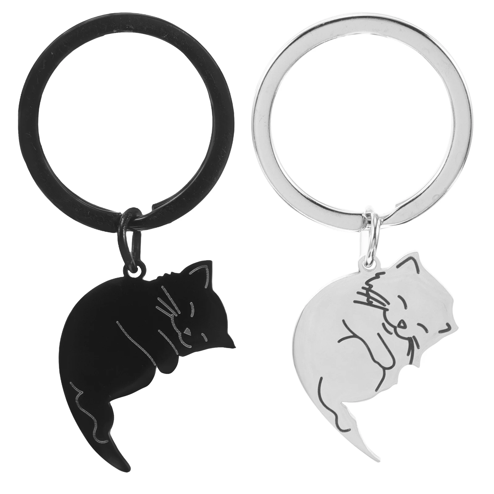 

Black White Cat Keychain Stainless Steel Cute Couple Keyring Charm Backpack Accessory Pendant Necklace Pop Accessories Creative
