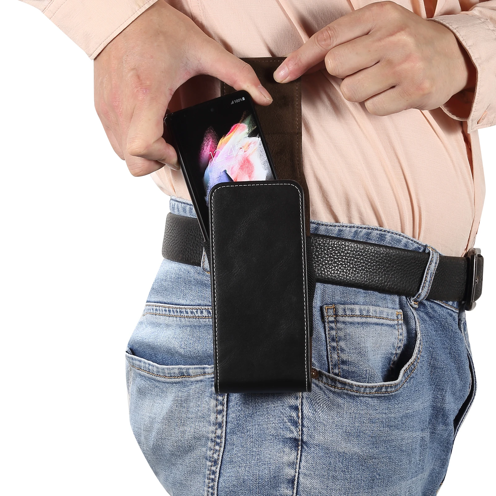 Leather Belt Clip Case Holster Pouch For Samsung Z Fold 6 5 4 3 2 5G,Galaxy Z Fold6 Fold5 Fold4 Fold3 Fold2 Men Waist Bag Cover