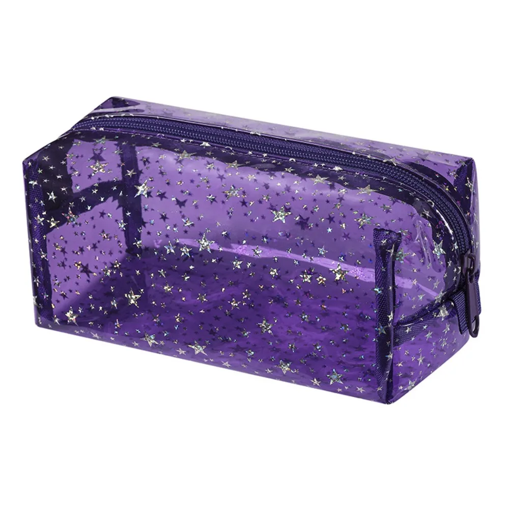 PVC Waterproof Transparent Makeup Bag Stars pattern with Handle Women's Washbag Smooth zipper Glitter Travel Beauty Organizer