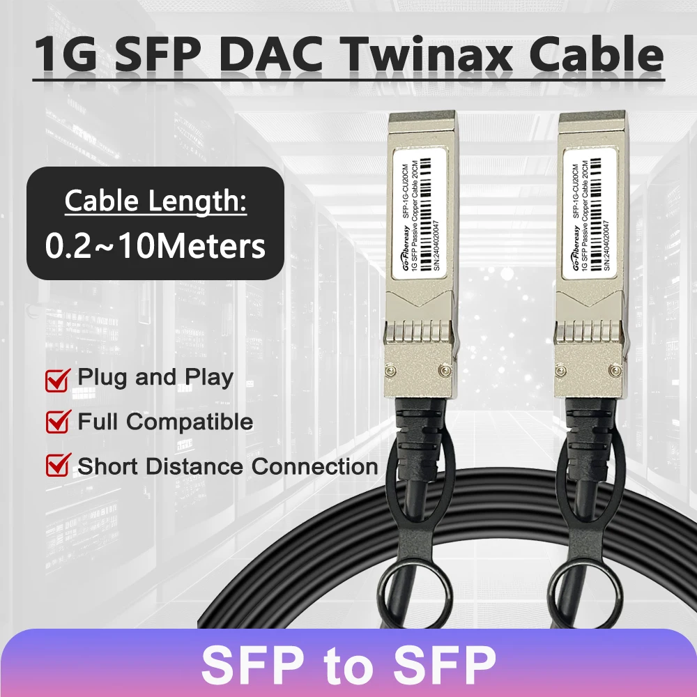 SFP 1Gb DAC Cable 0.2m~10m SFP to SFP Direct Attach Passive Copper Cables Full Compatible Cisco,MikroTik,TP-Link Fiber Switch