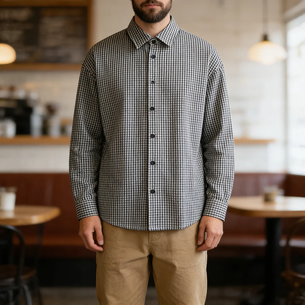 

Spring Autumn Retro Plaid Shirt Men's College Casual Maillard Shirt Loose Long Sleeve Top Men Clothing Shirts for Men streetwear