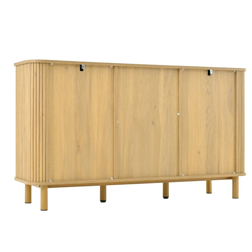 Modernes Sideboard mit vielseitigen Holzoptik-Schubladen, Regalen, Metallbeinen für die Aufbewahrung im Wohnzimmer – Detail 11