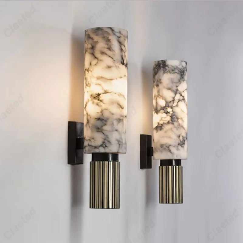 New Retro LED Marble Wall Lamp Simple Luxury Hotel Living Room Corridor Bedroom Bedside Decorative Lighting