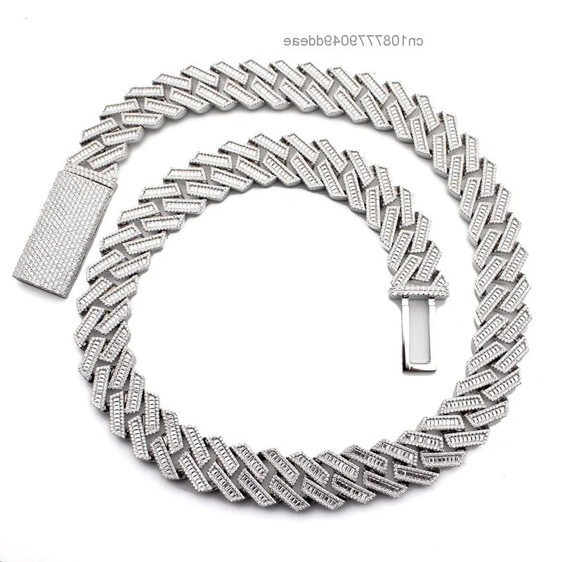 

Hip Hop Men Luxury Jewelry Moissanite Chain Cuban 20mm Width Baguette 3rows Moissanite Miami Full Iced Out Necklace