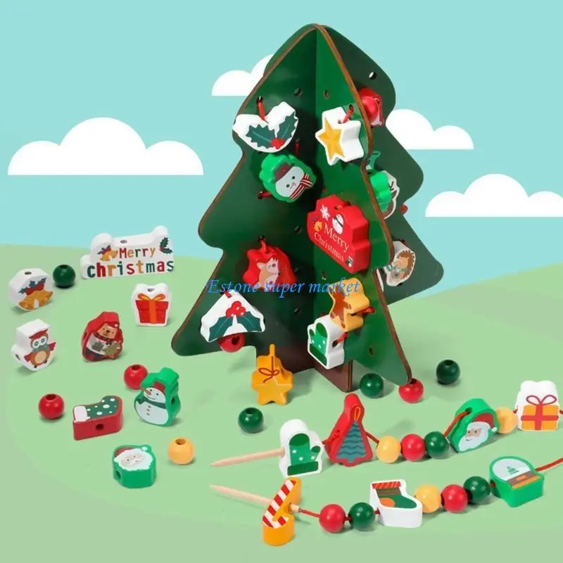 090b木製ビーズトイ学習スタッキングおもちゃ親子インタラクティブなおもちゃクリスマス装飾